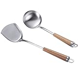 Espátula y cucharón para wok, utensilios de acero inoxidable 304. Apto para uso en el...
